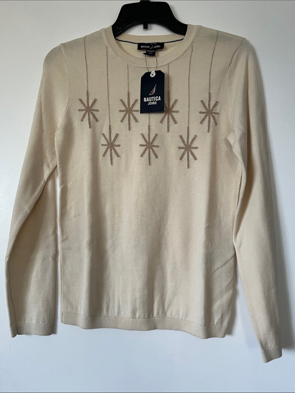 Nautica Geometric Crewneck Sweater in Cream XS NWT